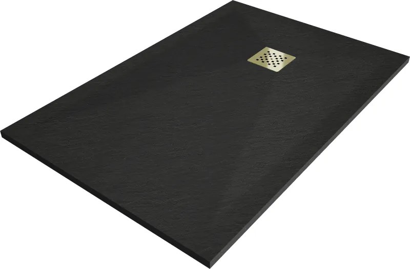 Mexen Stone+, obdĺžniková vanička z minerálneho kompozitu 100 x 90 cm, čierna, zlatá lesklá krytka, 44709010-G