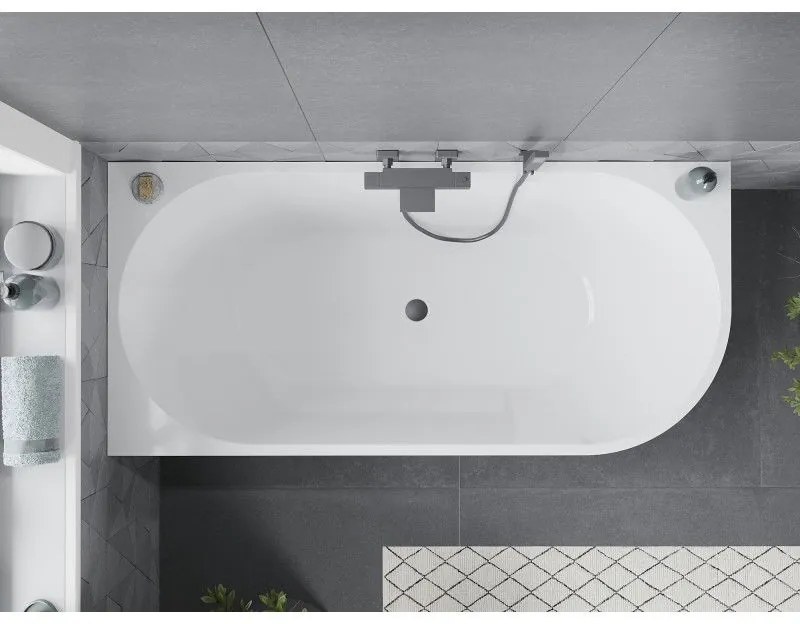 Mexen Mia, voľne stojaca rohová vaňa ľavá 140 x 75 cm, biela/čierna, grafitový prepad, 52691407575L-95