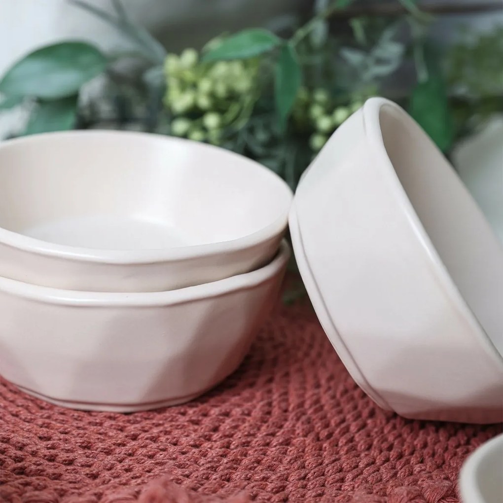 Súprava 6 kameninových misiek Facetta 12 cm, krémová