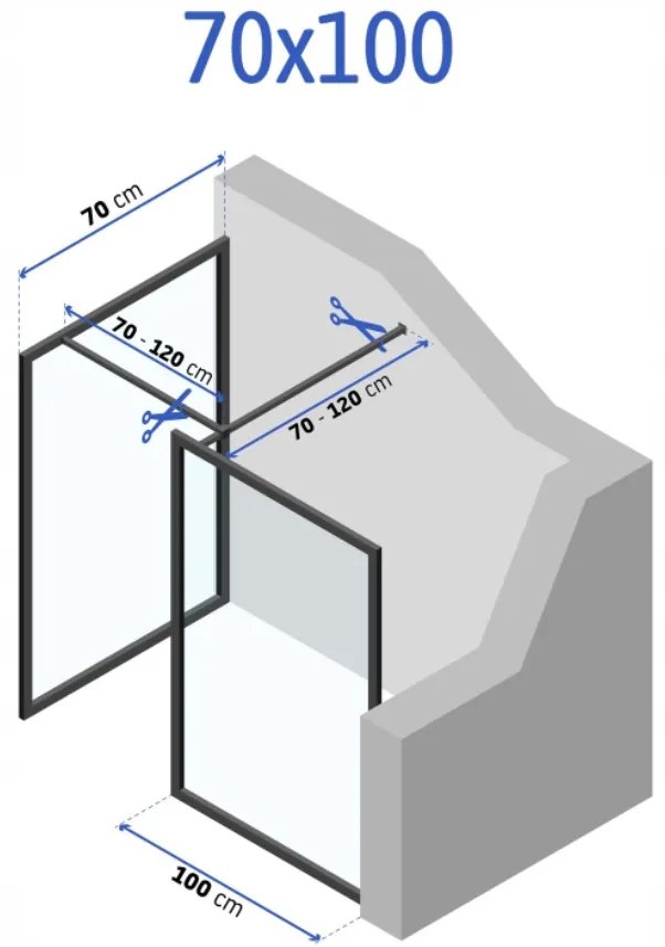 Rea - Bler sprchový kút 70x100cm, 8mm číre sklo, čierny profil, KOMPL-BLER070100