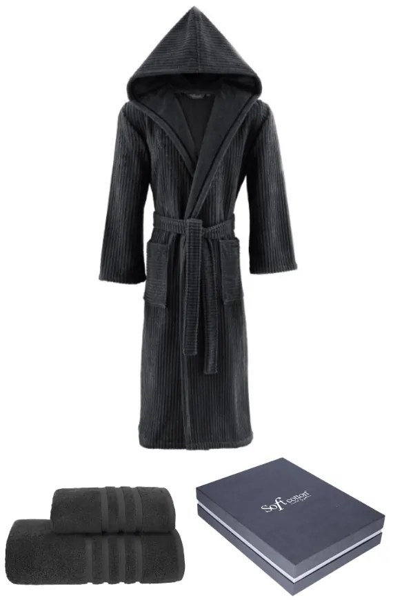 Soft Cotton Darčekové balenie županu, uteráku a osušky STRIPE Khaki XL + uterák + osušky + box