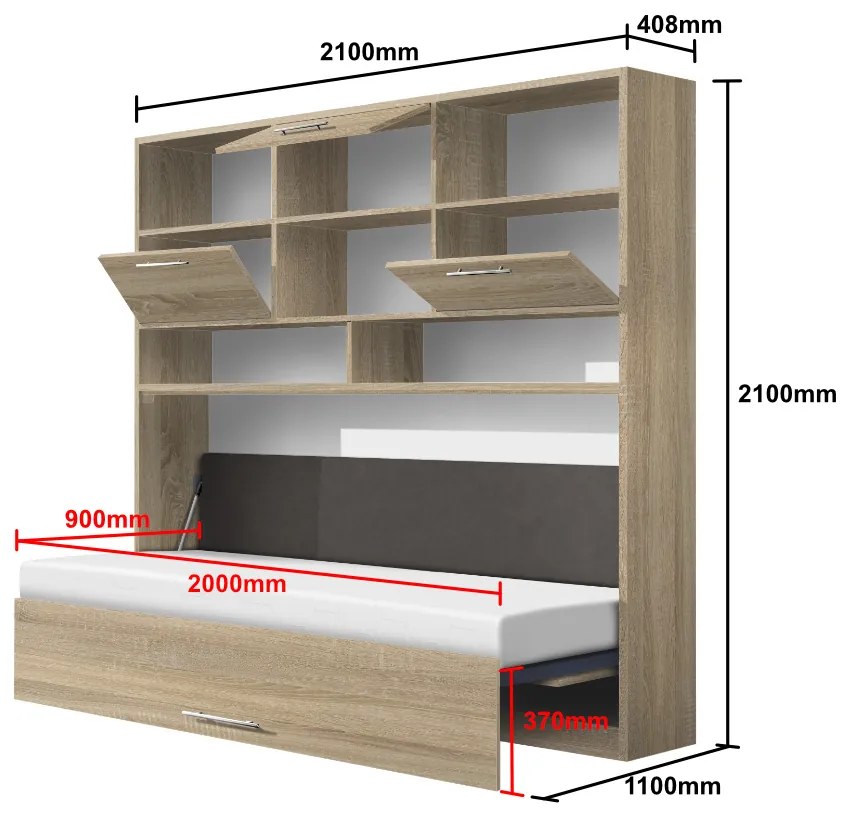 Nabytekmorava Sklápacia posteľ VS1056 MAX, 200x90cm farba lamina: Biela, Varianta dverí: lesklé