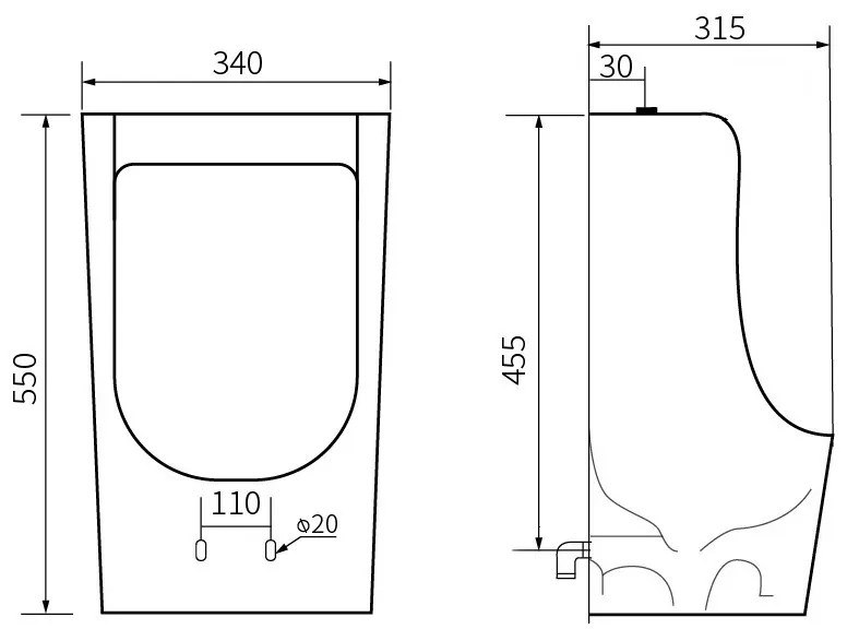 Mexen Nolan, závesný pisoár 55x34x31,5cm, čierna matná, 37065570