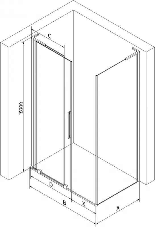 Mexen Velar L, sprchový kút s posuvnými dverami 100 x 80 cm, 8mm číre sklo, grafit brúsený, 871-100-080-03-65