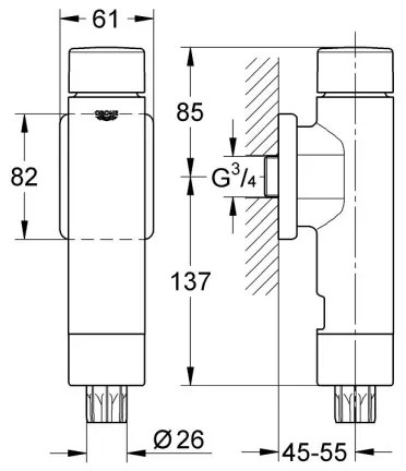 GROHE 37349000 - Tlakový splachovač RONDO A.S. 3” lesklý chróm