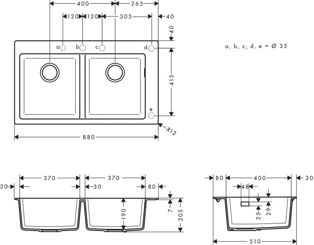 Hansgrohe S51, vstavaný drez 370/370, kamenná šedá, HAN-43316290