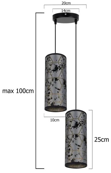 Luster na lanku AVALO 2xE27/60W/230V pr. 20 cm šedá/čierna