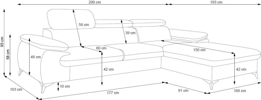 Rohová sedacia súprava Scala, ocelovo šedá látka, pravý roh