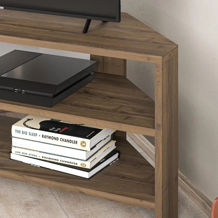 Rohový TV stolík Houseland Thales tmavý dub