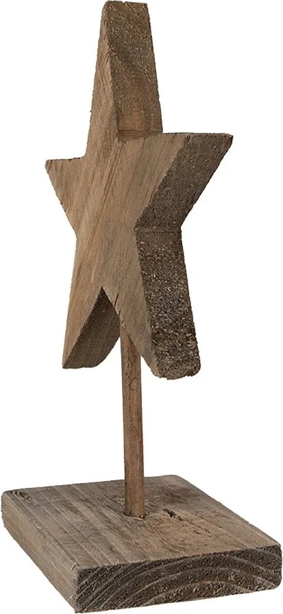 Hnedá antik drevená dekorácia hviezda na podstavci - 15*8*21 cm