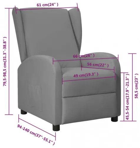 vidaXL Sklápacie kreslo wingback sivé umelá koža-