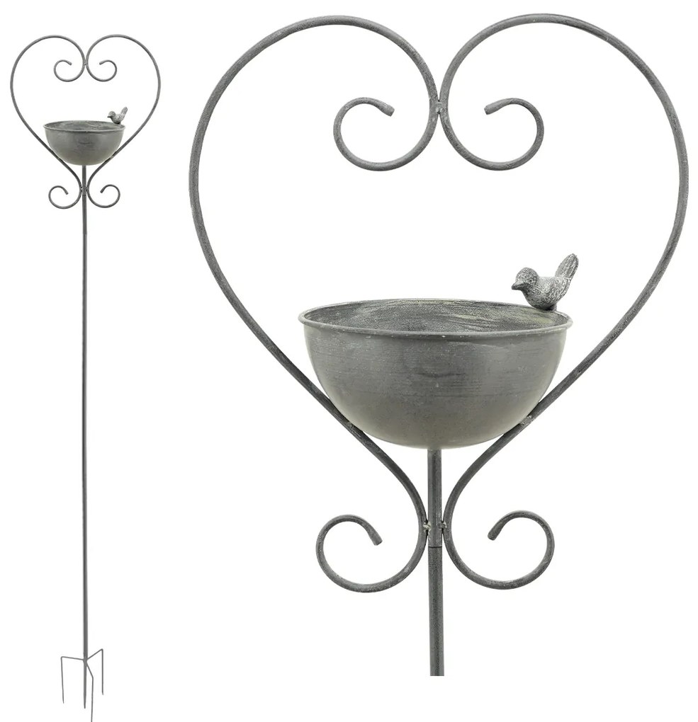 Zapichovacie napájadlo pre vtáky Heart, 138,4x33,7 cm, kov, sivá