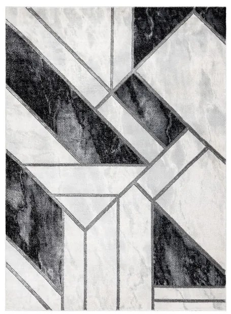 Koberec EMERALD exkluzívny 81953 glamour, styl marmur, geometrický čierny / strieborný
