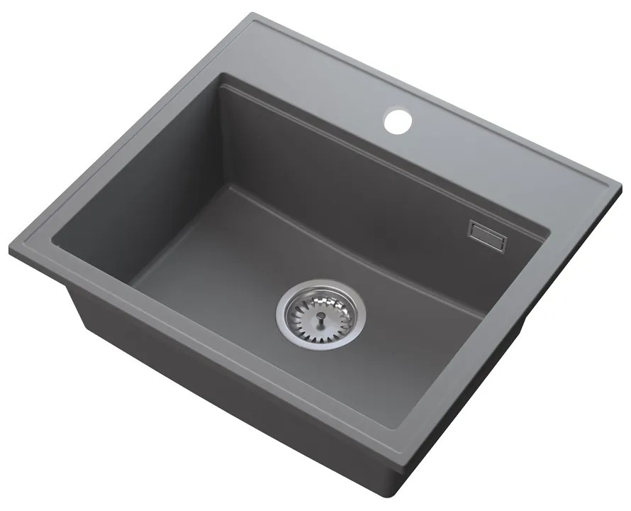 Sink Quality Ferrum New 5055, 1-komorový granitový drez 560x500x210 mm + chrómový sifón, šedá, SKQ-FER.5055.G.X