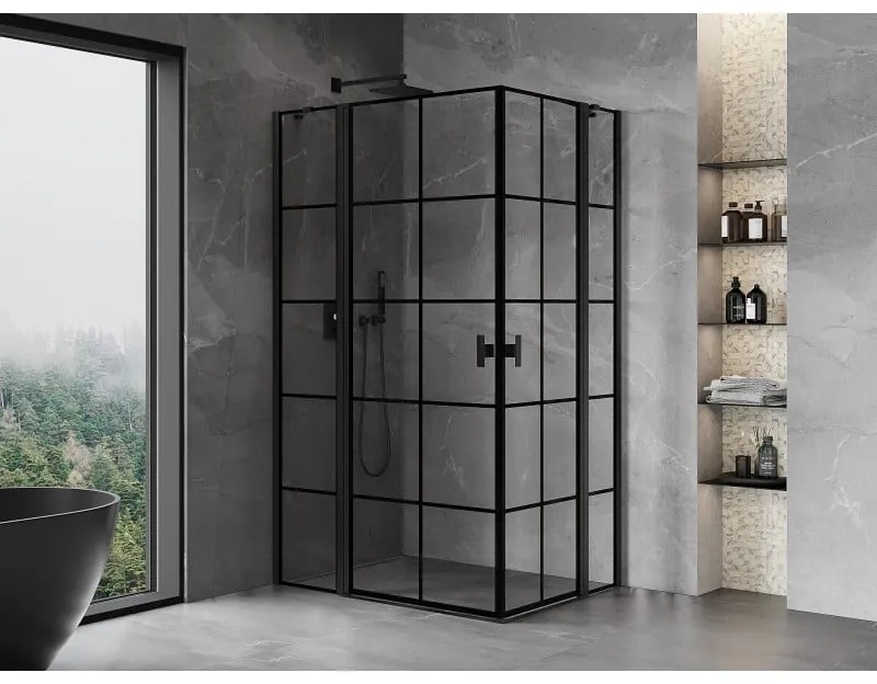 Mexen, Mexen Mist Duo výklopný sprchový kút 120 x 80 cm, čierna mriežka - 8A4-120L-080P-70-77