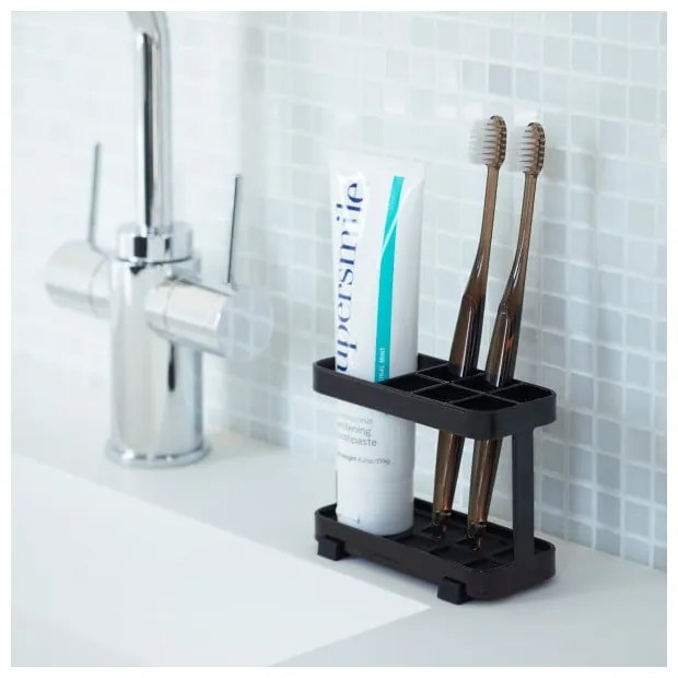 Čierny stojan na zubné kefky a pastu YAMAZAKI Tower