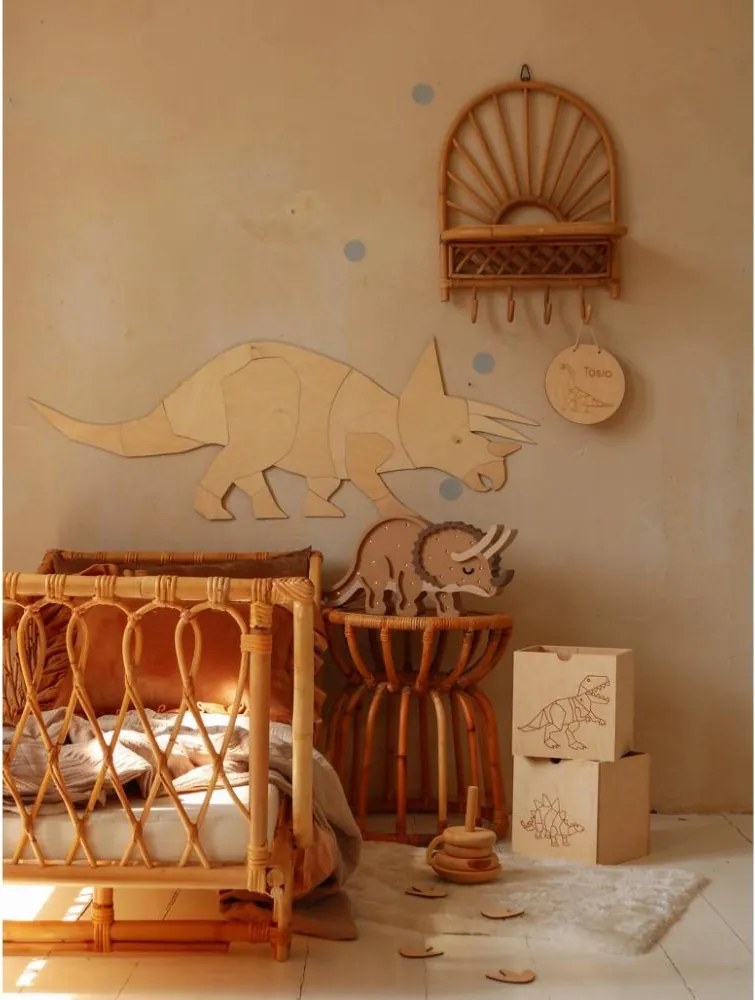 Drevená nástenná dekorácia Origami Triceratops – dinosaurus do detskej izby M