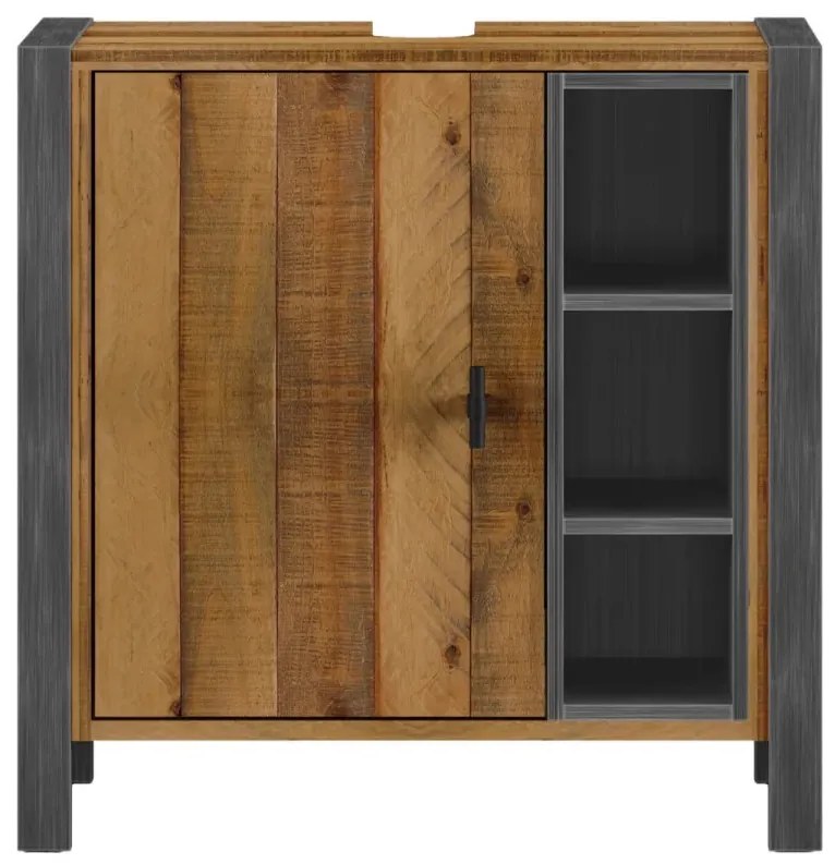 furniture-nabytek.cz - Masivní dřezová skříňka Detroit z recyklované borovice, lakovaná, hnědá – 60×35×60 cm