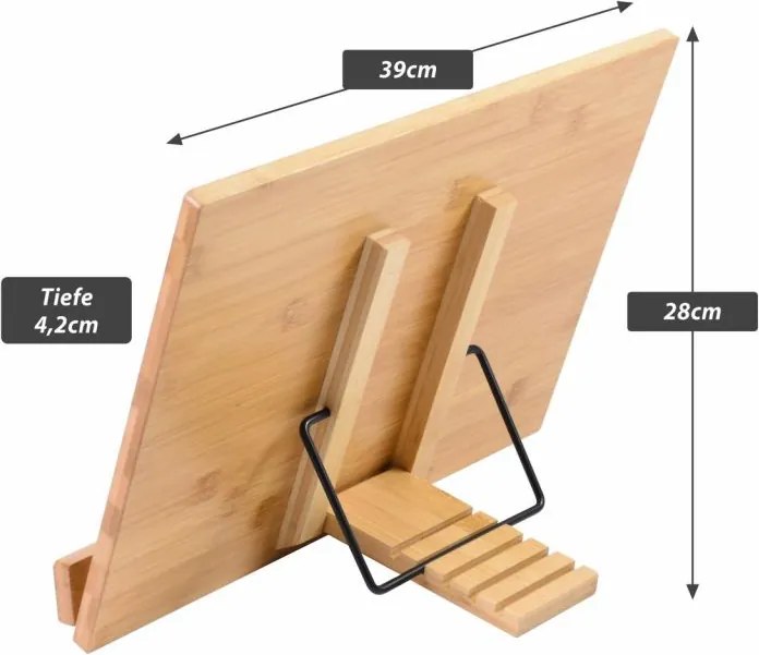 Stojan na knihy, bambus, 39 x 28 x 4,2 cm