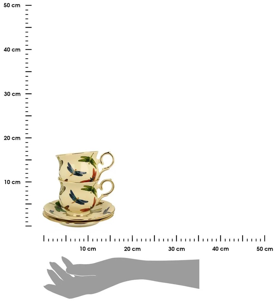 Porcelánová šálka na nohe s podšálkou Dragonfly 260 ml sada 2ks
