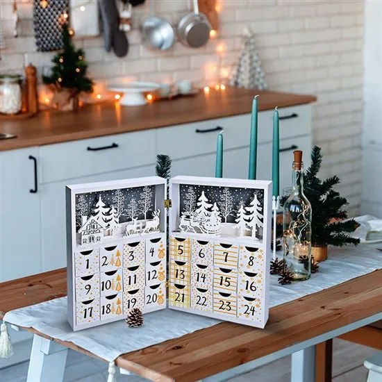 Solight LED drevený adventný kalendár kniha 1V244
