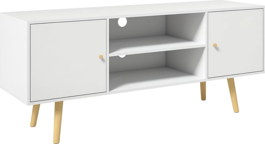 HOMCOM TV Stojan do Obývačky s 2 Dverami a 2 Poličkami pre TV do 55 Palcov - 120x34x50 cm Biela | Aosom