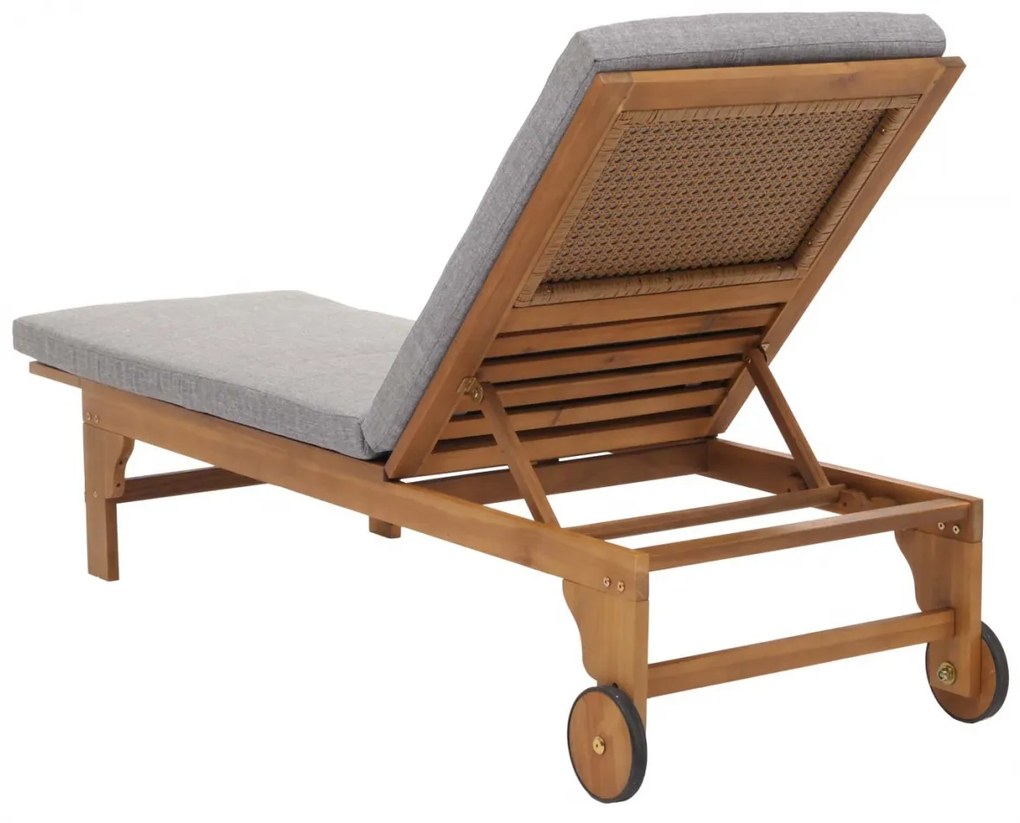 Lehátko HWC-N48, masívne akáciové drevo - sivý vankúš