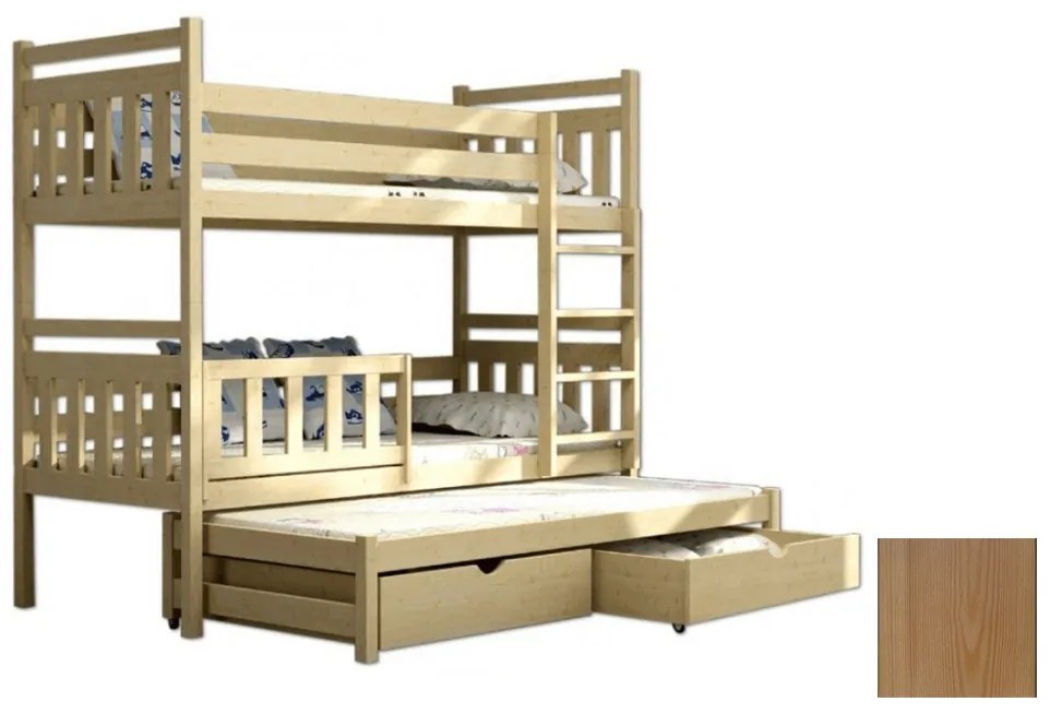 FA Petra 5 200x90 poschodová posteľ s prístelkou Farba: Jelša (+44 Eur), Variant rošt: S roštami