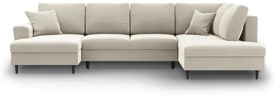 Béžová zamatová rozkladacia/s úložným priestorom rohová pohovka (pravý roh/do "U") Kyoto – Cosmopolitan Design