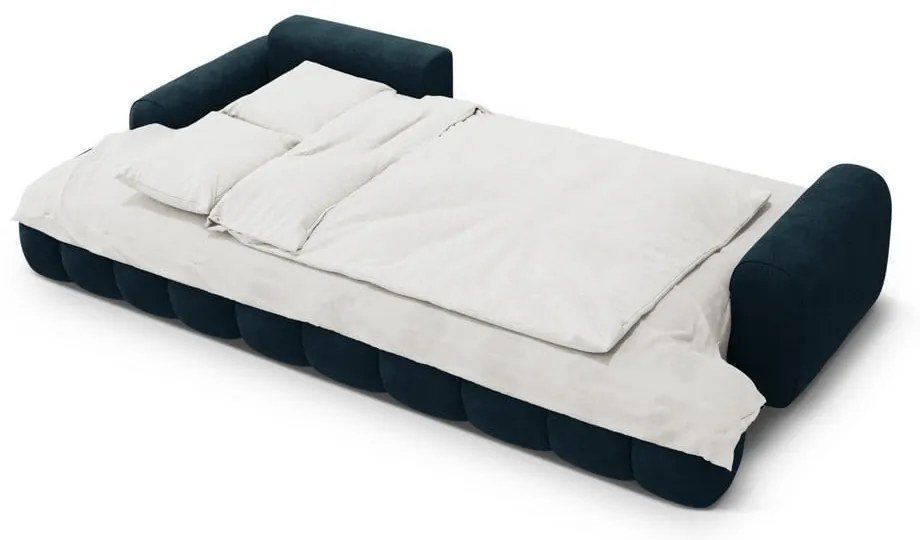 Zamatová rozkladacia/s úložným priestorom rohová pohovka v petrolejovej farbe (ľavý roh/s leňoškou) Linz – Cosmopolitan Design