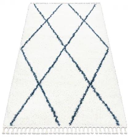 Koberec UNION 3683 mreža, krémová / modrý strapce, Maroko Shaggy Veľkosť: 160x220 cm