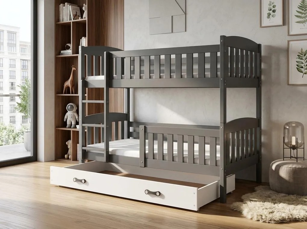 Poschodová posteľ KUBO 190x90 | grafitová - biela