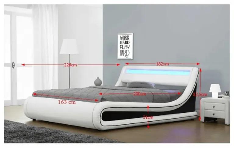 Kondela Manželská posteľ s RGB LED osvetlením, MANILA NEW, biela/čierna, 163x200