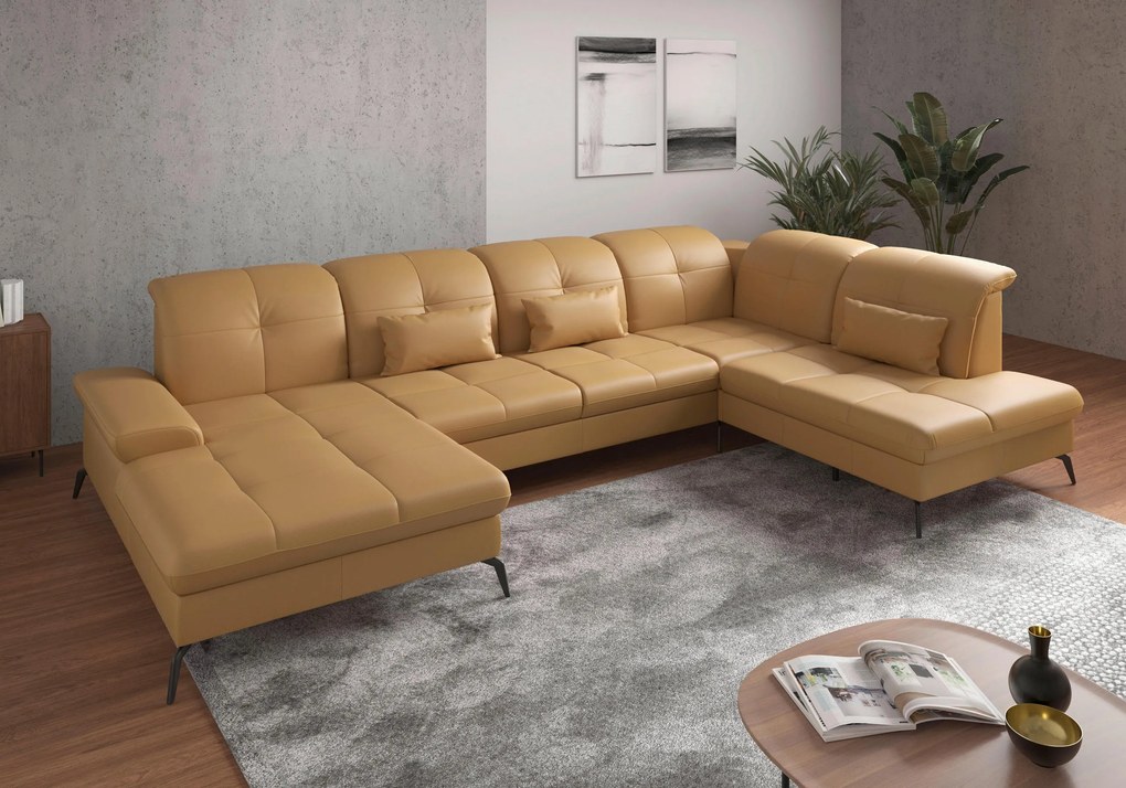 XXXLutz SEDACIA SÚPRAVA, textil, koža, kari žltá Sit & More - Sedačky - 00014401174N