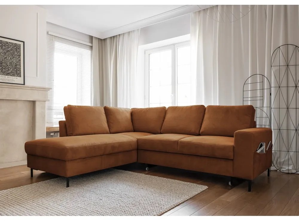 Oranžovohnedá menčestrová rozkladacia rohová pohovka (ľavý roh) Lofty Lilly – Miuform