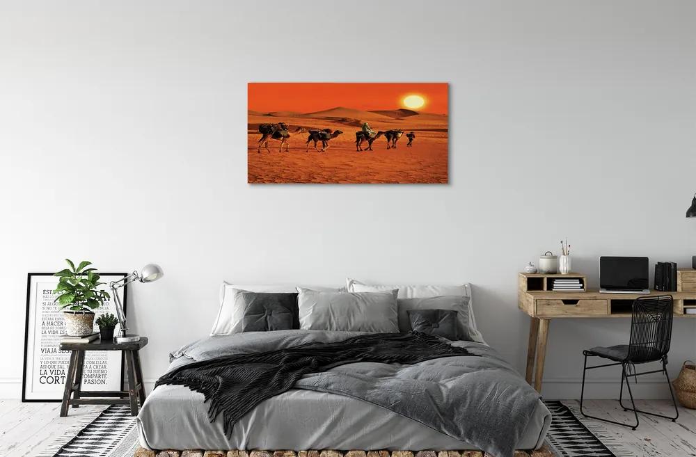 Obraz canvas Ťavy ľudí púštne slnko neba 125x50 cm