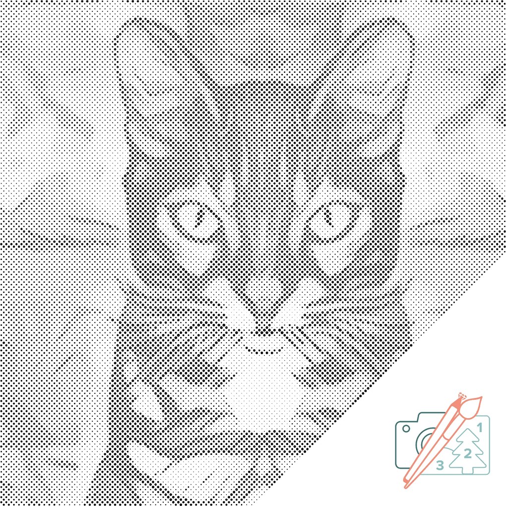 Gario Bodkovanie Uprený pohľad mačky 1 Rozmery: 50 x 50 cm, Rámovanie: Iba zrolované plátno, Farba bodiek: Zelená