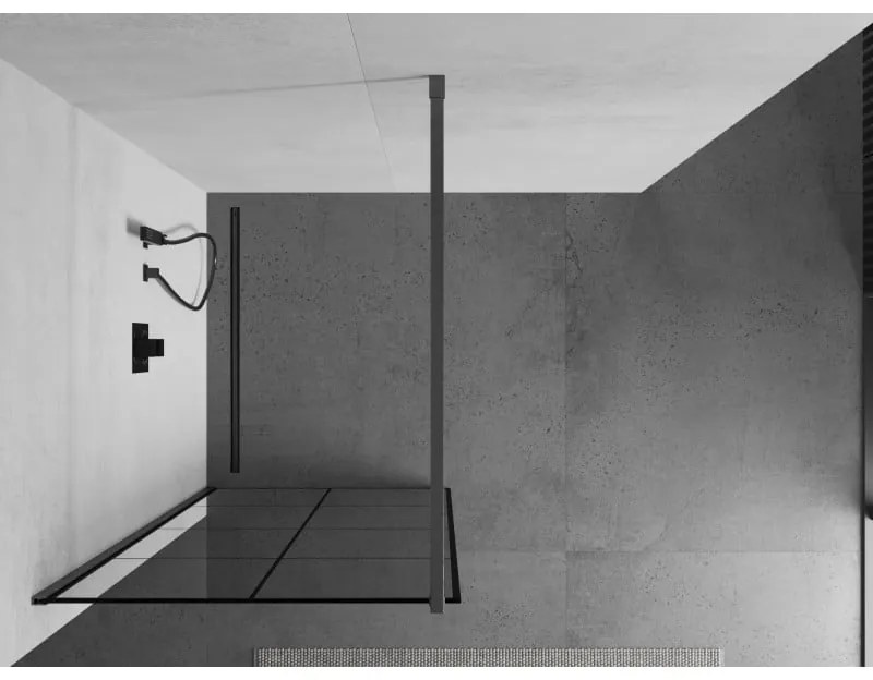 Mexen Kioto, sprchová zástena Walk-In 70 x 200 cm, 8mm číre sklo čierny vzor, grafitový profil, 800-070-101-66-77