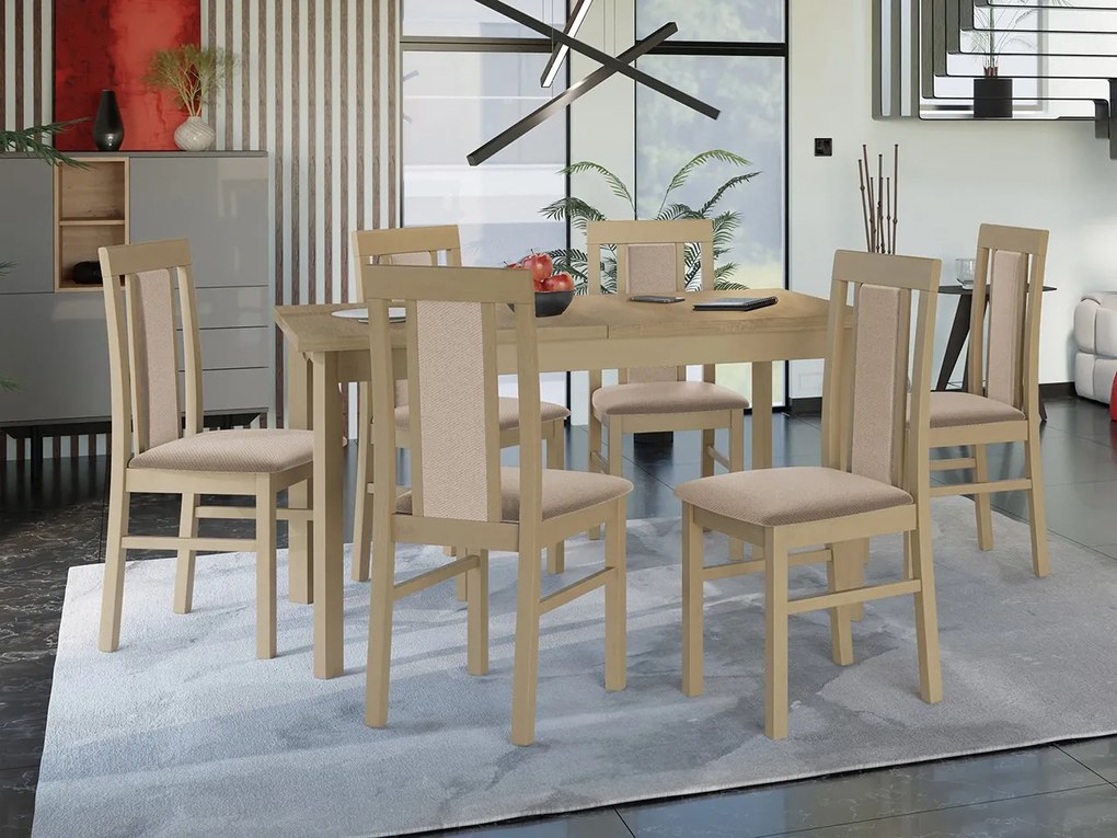 Rozkladací stôl so 6 stoličkami - AL34, Morenie: Orech - L, Poťahové látky: 25x - Paros 2