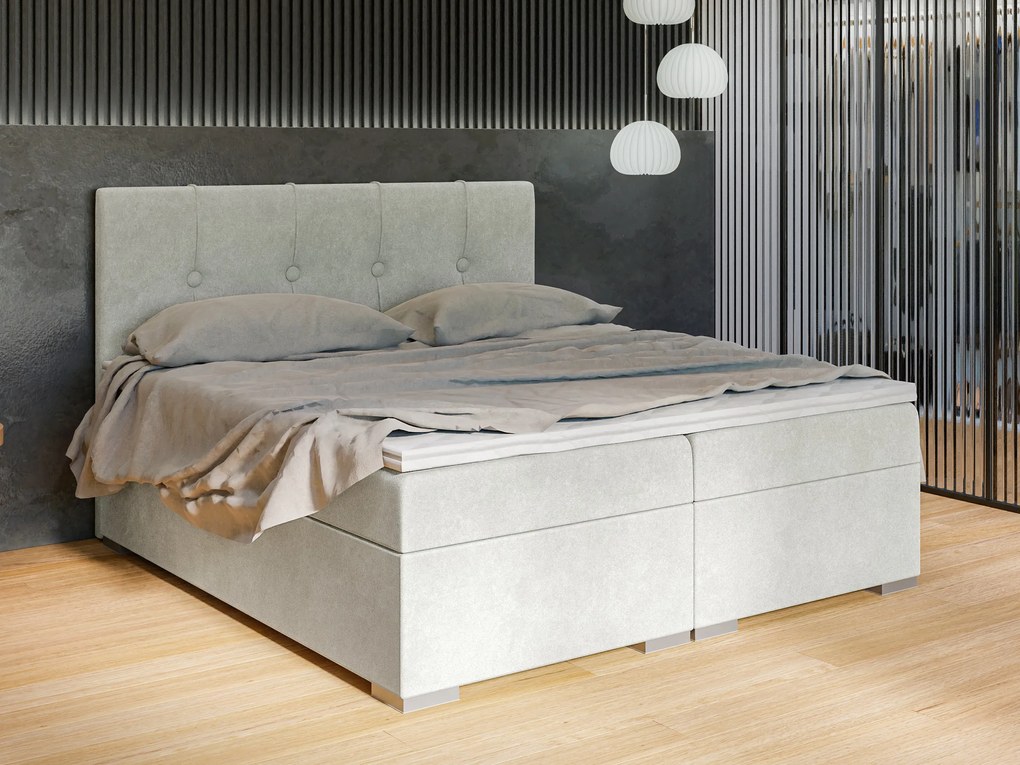 Manželská posteľ Boxspring 160 cm Ruffy (svetlosivá) (s matracom a úl. priestorom). Akcia -20%. Vlastná spoľahlivá doprava až k Vám domov. 1043447