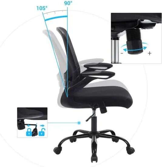 SONGMICS kancelárska stolička, ergonomická počítačová stolička, čierna