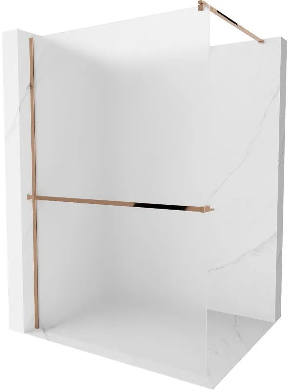 Mexen Kioto, sprchová zástena s poličkou a držiakom na uteráky 80 x 200 cm, 8mm sklo námraza, profil ružové zlato, 800-080-121-60-30