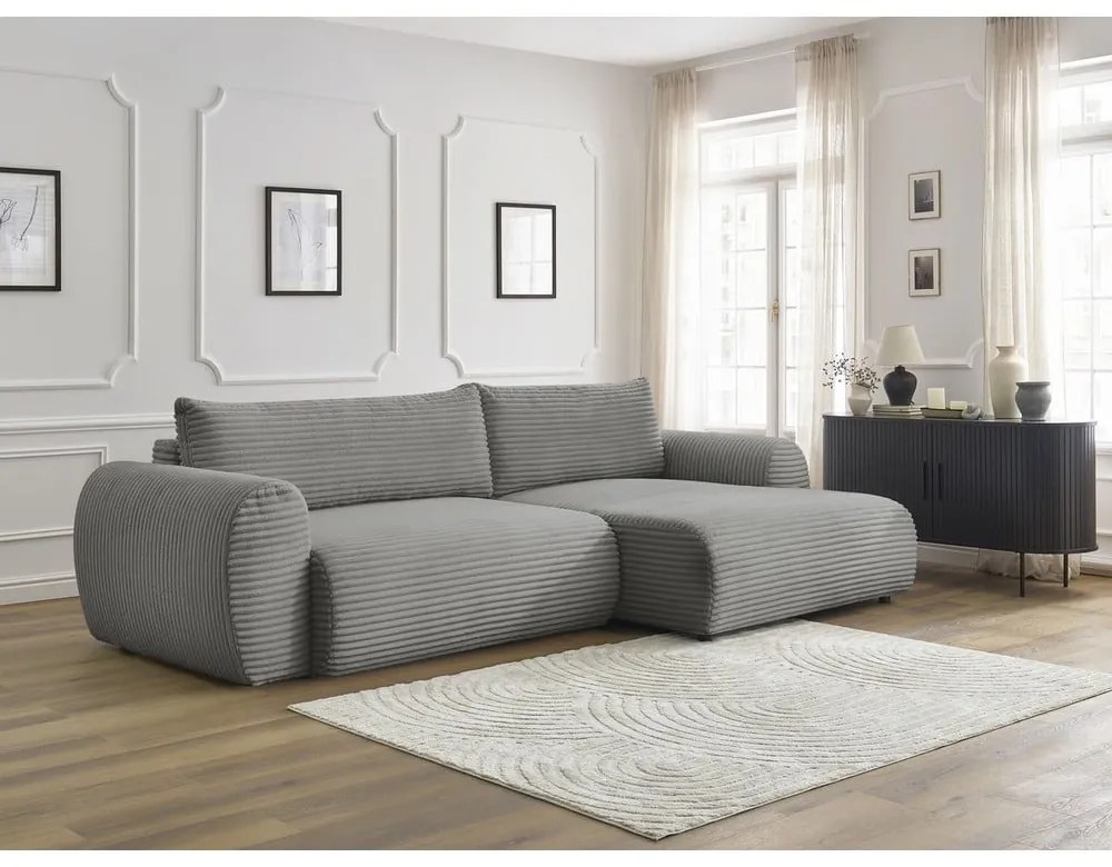 Tmavosivá menčestrová rozkladacia rohová pohovka (pravý roh) Lucien – Bobochic Paris