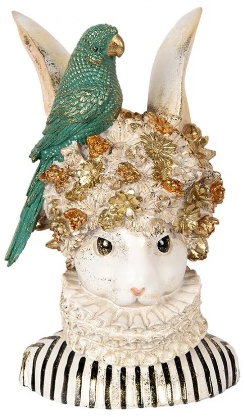 Dekorácia busta králik s kvetmi a papagájom s ligotom - 23*21*35 cm
