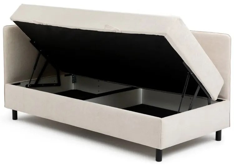 Béžová čalúnená jednolôžková posteľ s úložným priestorom s matracom 120x200 cm Avela – Bonami Selection
