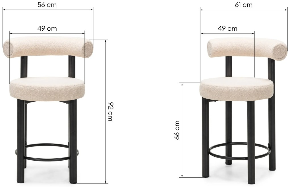 Barová stolička Pedro bouclé ecru/čierna