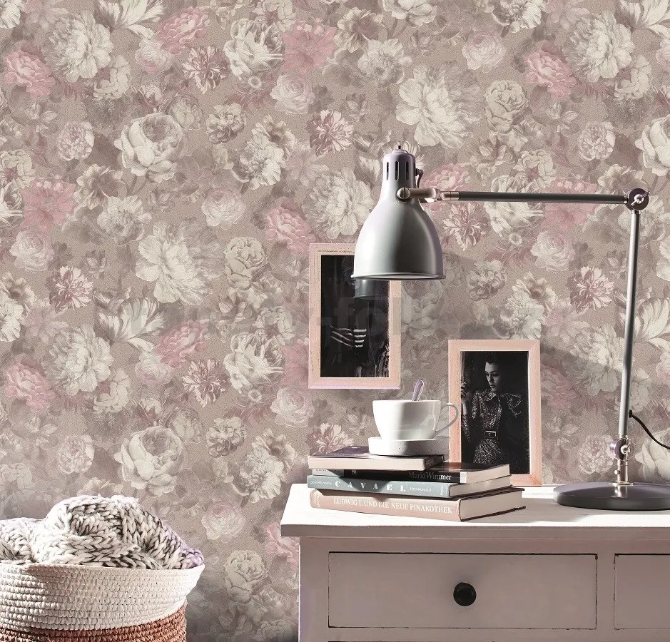 Vliesové tapety na stenu 02513-70, rozmer 10,05 m x 0,53 m, kvety veľké ružové, Erismann