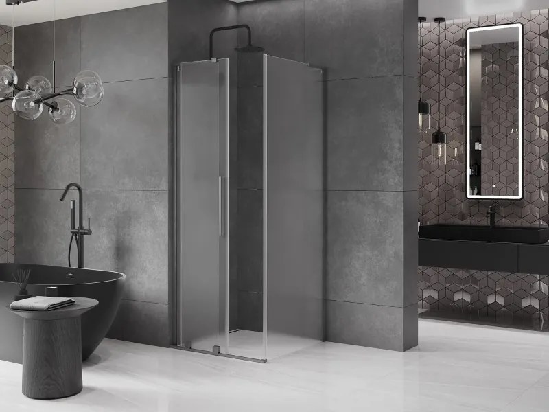 Mexen Velar L, sprchový kút s posuvnými dverami 90 x 90 cm, 8mm sklo námraza, grafit brúsený, 871-090-090-33-66