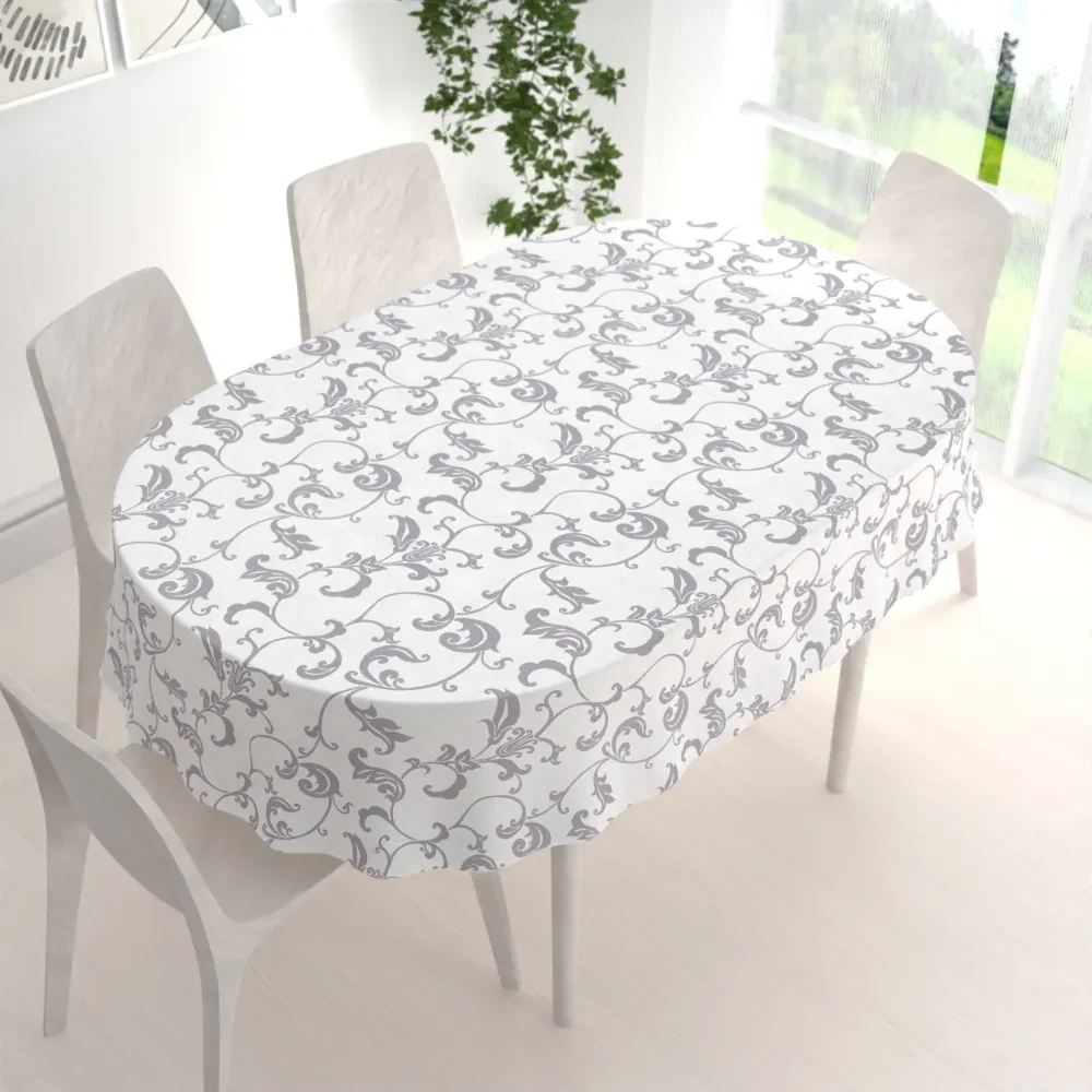 Biante Bavlnený oválny obrus Sandra SA-184 Sivé kvetované ornamenty na bielom 120x180 cm