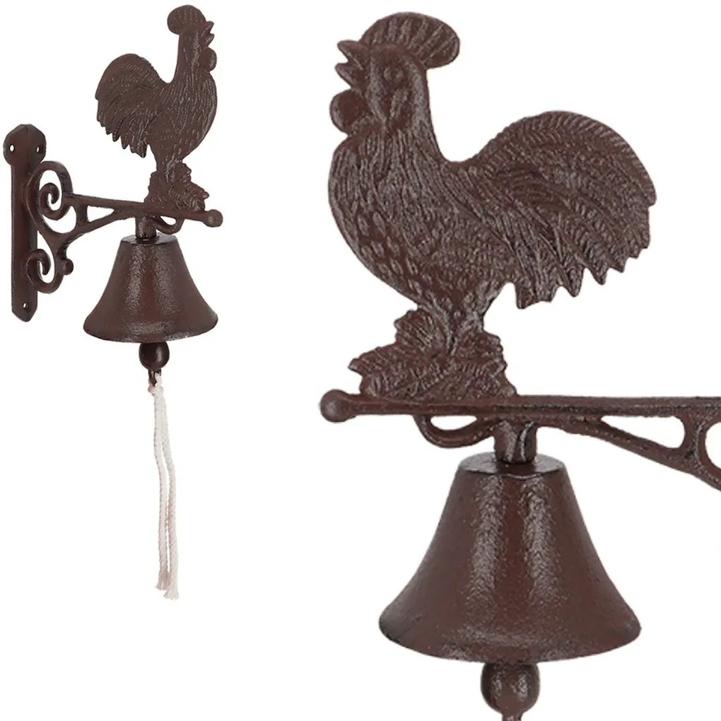 Esschert Design Záhradný zvonček Rooster, 25,6x18,5 cm, liatina, hnedá